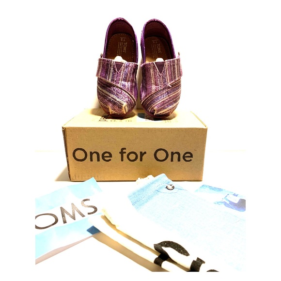 TOMS Other - TOMS Tiny Classics Purple Glitter Stripe Shoes